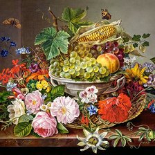 Схема вышивки «zátišie,kvety-ovocie»