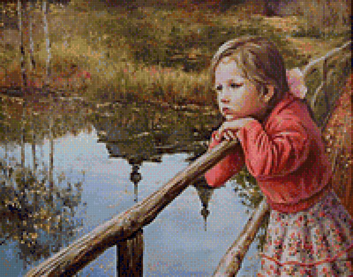 Девочка у реки - река, осень - предпросмотр