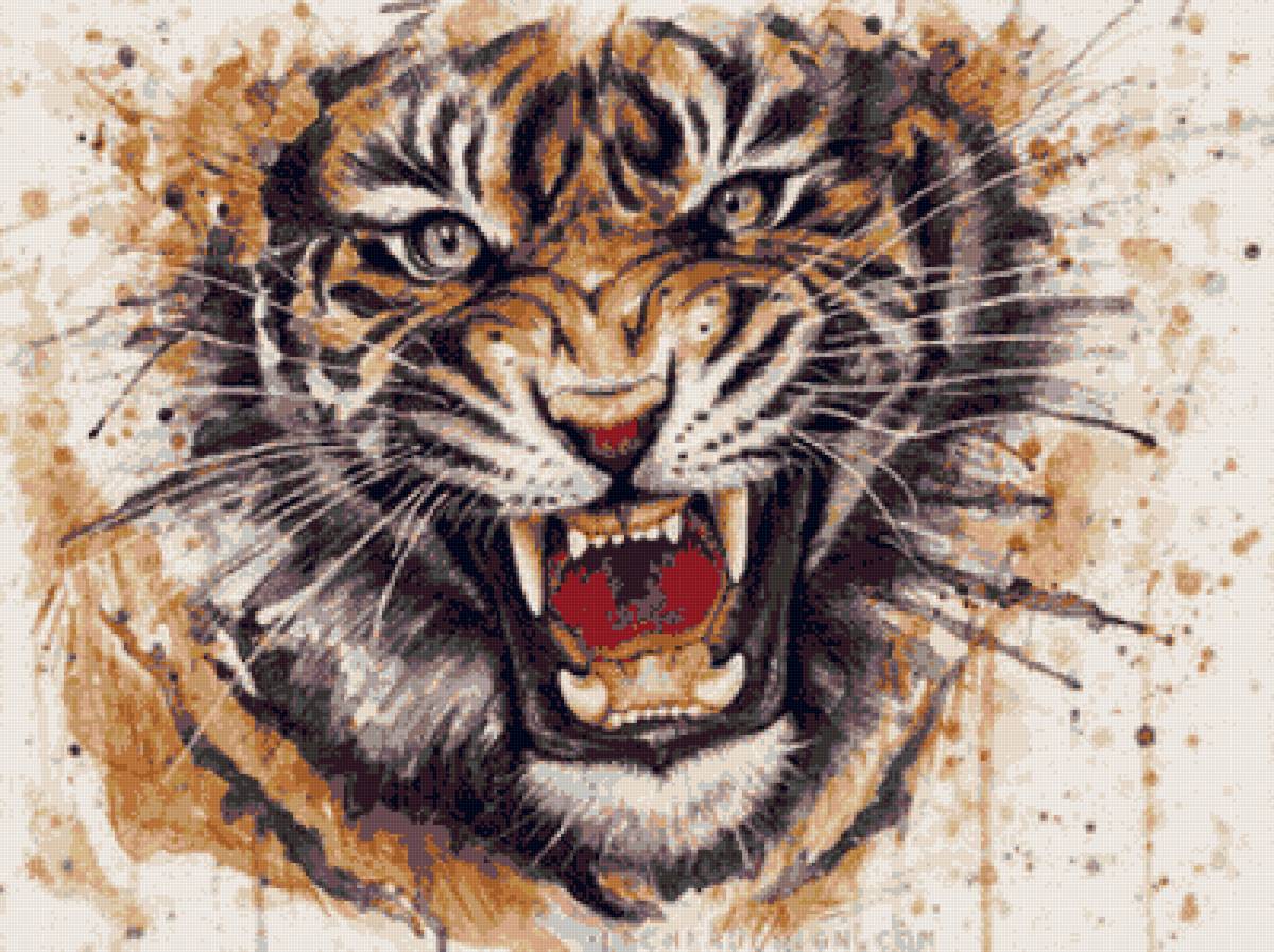 Тигр арт - животные тигр арт, кошка, тигр, арт рисунки, природа - предпросмотр