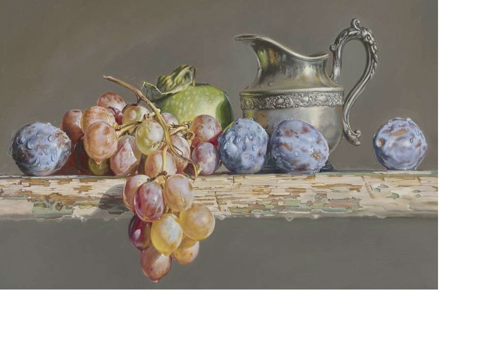 Натюрморт - виноград, яблоко, кувшин, сливы - оригинал