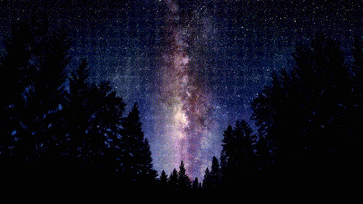 Космос из леса - лес, ночной космос, космос, ночь - предпросмотр