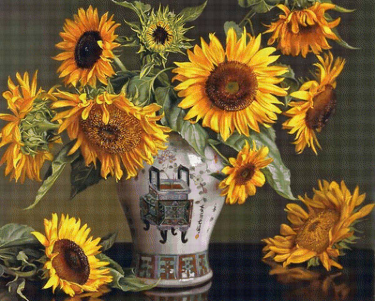 Подсолнухи - цветы в вазе, желтые цветы, цветы - предпросмотр