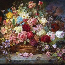 Оригинал схемы вышивки «Букет цветов в медной вазе» (№1800641)