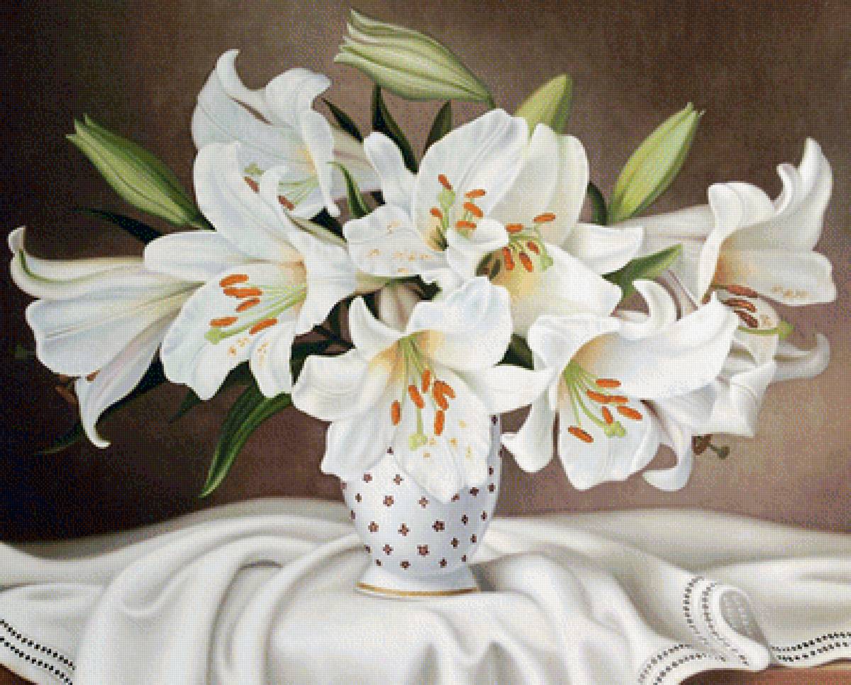 Букет в вазе - белые цветы, цветы, лилии - предпросмотр