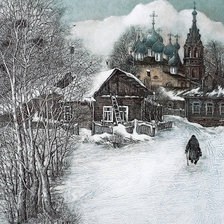 Оригинал схемы вышивки «зима в деревне» (№1801374)