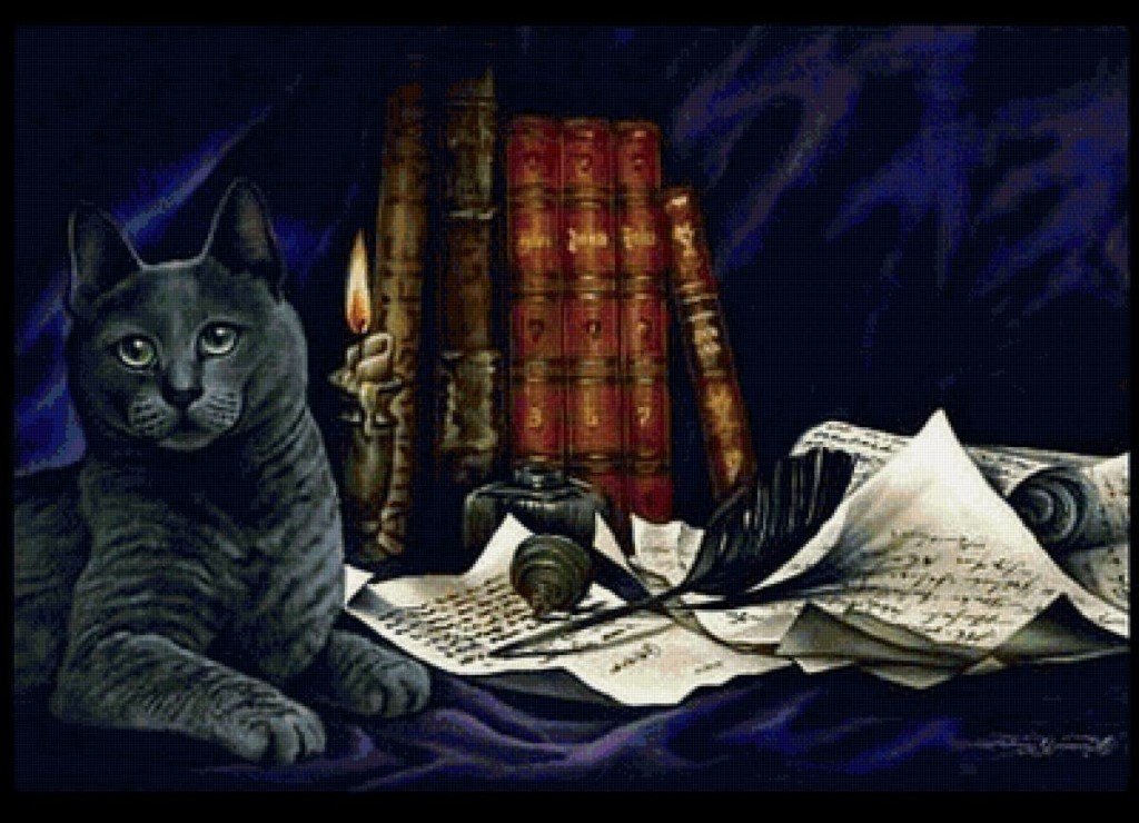 Магия - книги, кот, магия, записи, бумага - оригинал