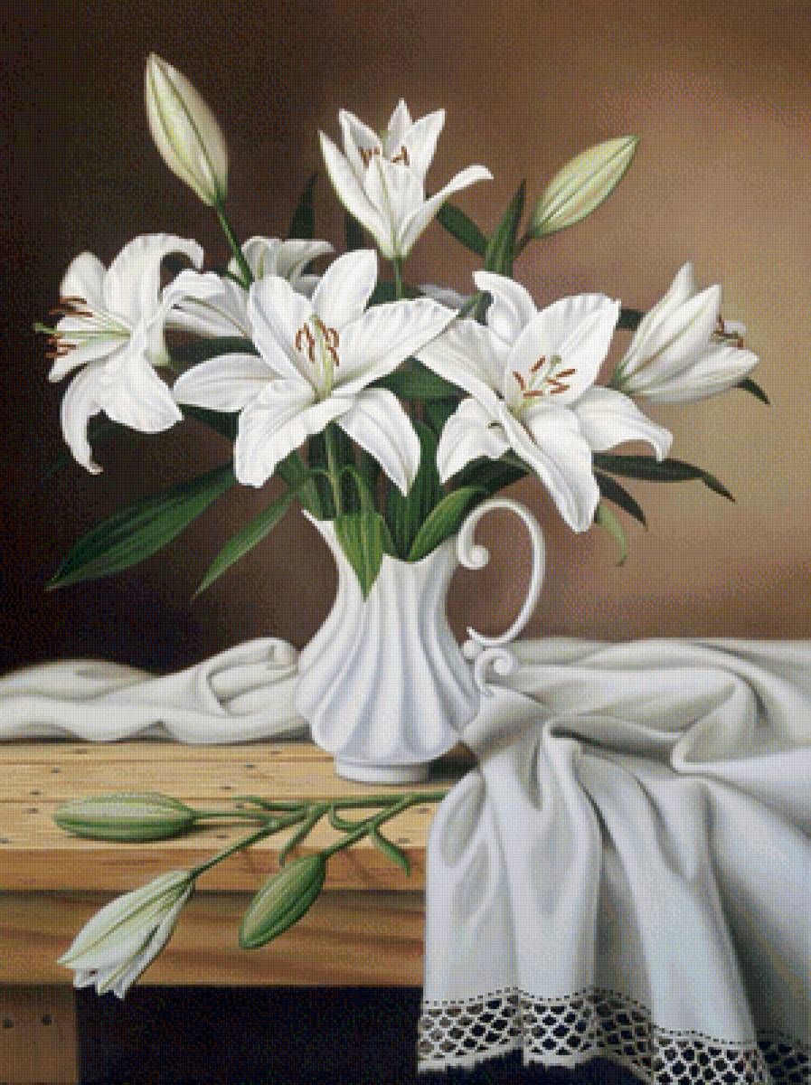 Лилии - белые лилии, цветы, белые цветы, цветы в вазе - предпросмотр
