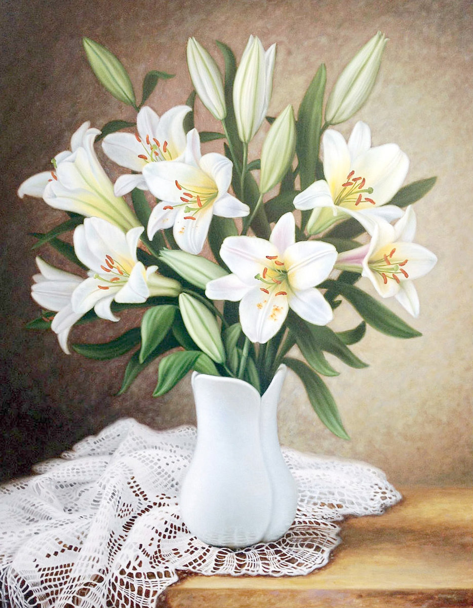 Лилии - белые лилии, белые цветы, цветы - оригинал