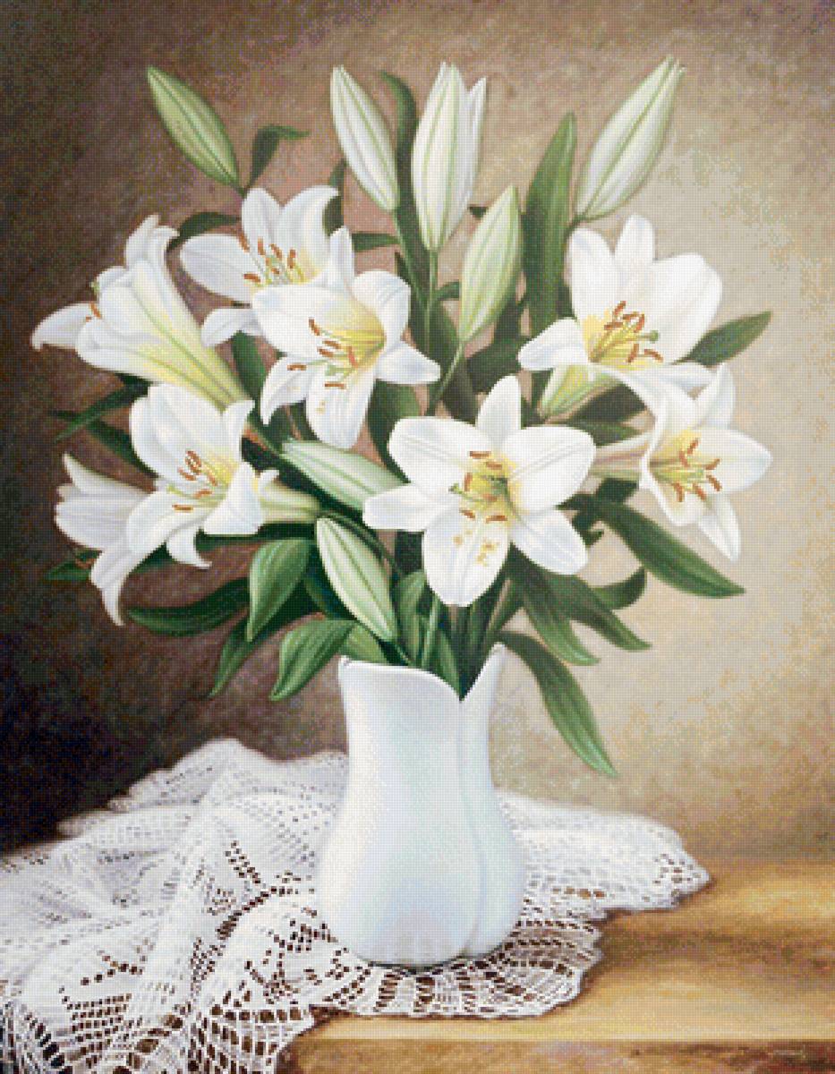 Лилии - цветы, белые лилии, белые цветы - предпросмотр