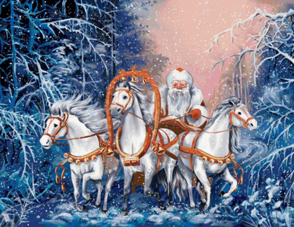 Новогодняя тройка - дед мороз, снег, зима, тройка, кони - предпросмотр