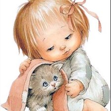 Оригинал схемы вышивки «Девочка с котенком» (№1812019)