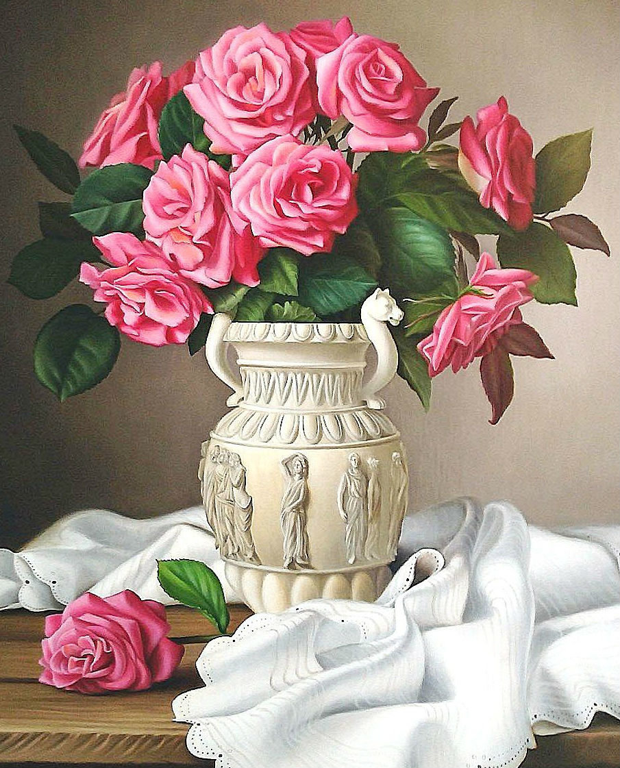 Розы в вазе - цветы, розовые розы, розы - оригинал