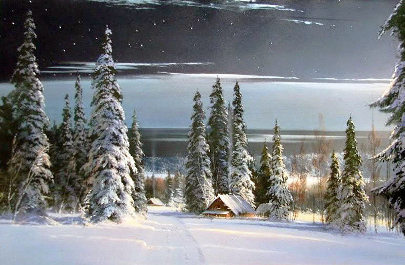 Худ. Юшкевич Виктор - снег, природа, лес, пейзаж зима - оригинал