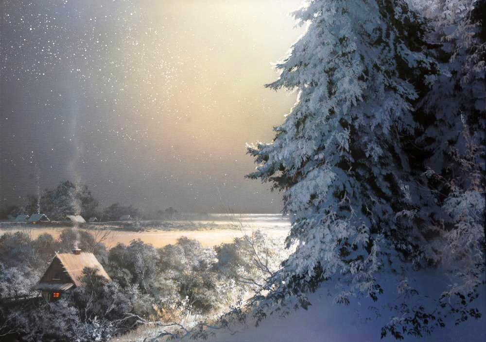 Худ. Юшкевич Виктор - лес, пейзаж зима, снег, природа - оригинал