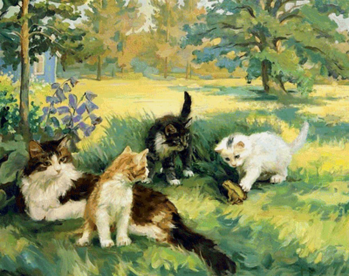кошачьи знакомства - отдых на природе, котята, забавы, кошки, семейство - предпросмотр