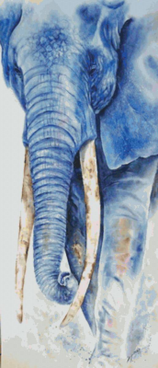 Синий слон - акварель, животные - предпросмотр