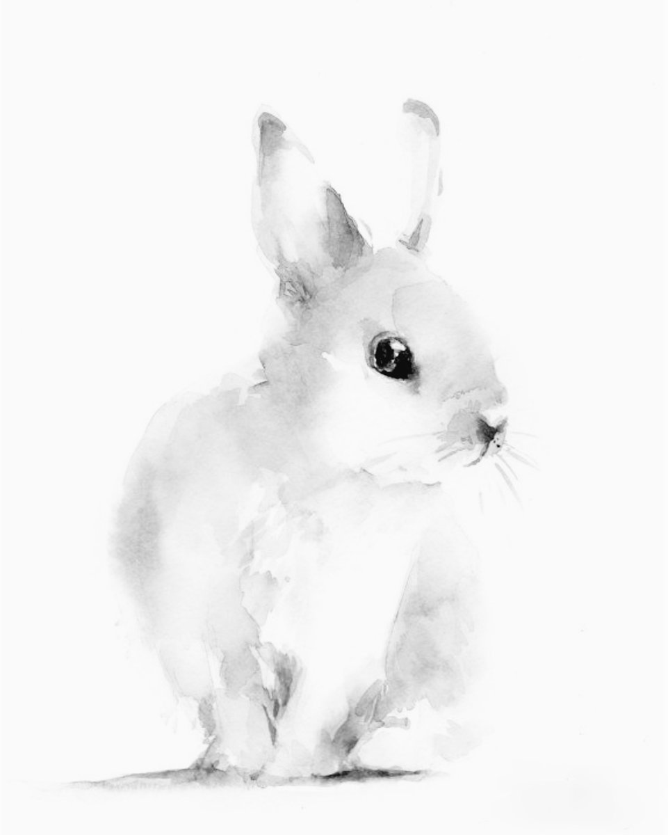Белый заяц - арт, акварель, животные - оригинал
