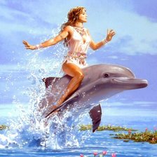 Девушка  на  дельфине