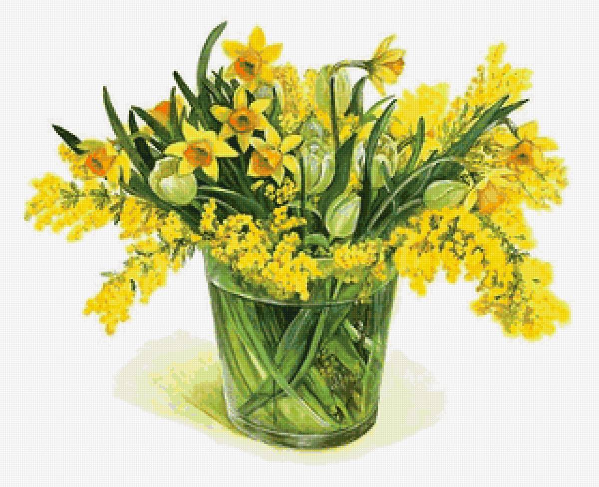 Весенний букет - мимоза, ваза, букет, нарцисс, цветы - предпросмотр
