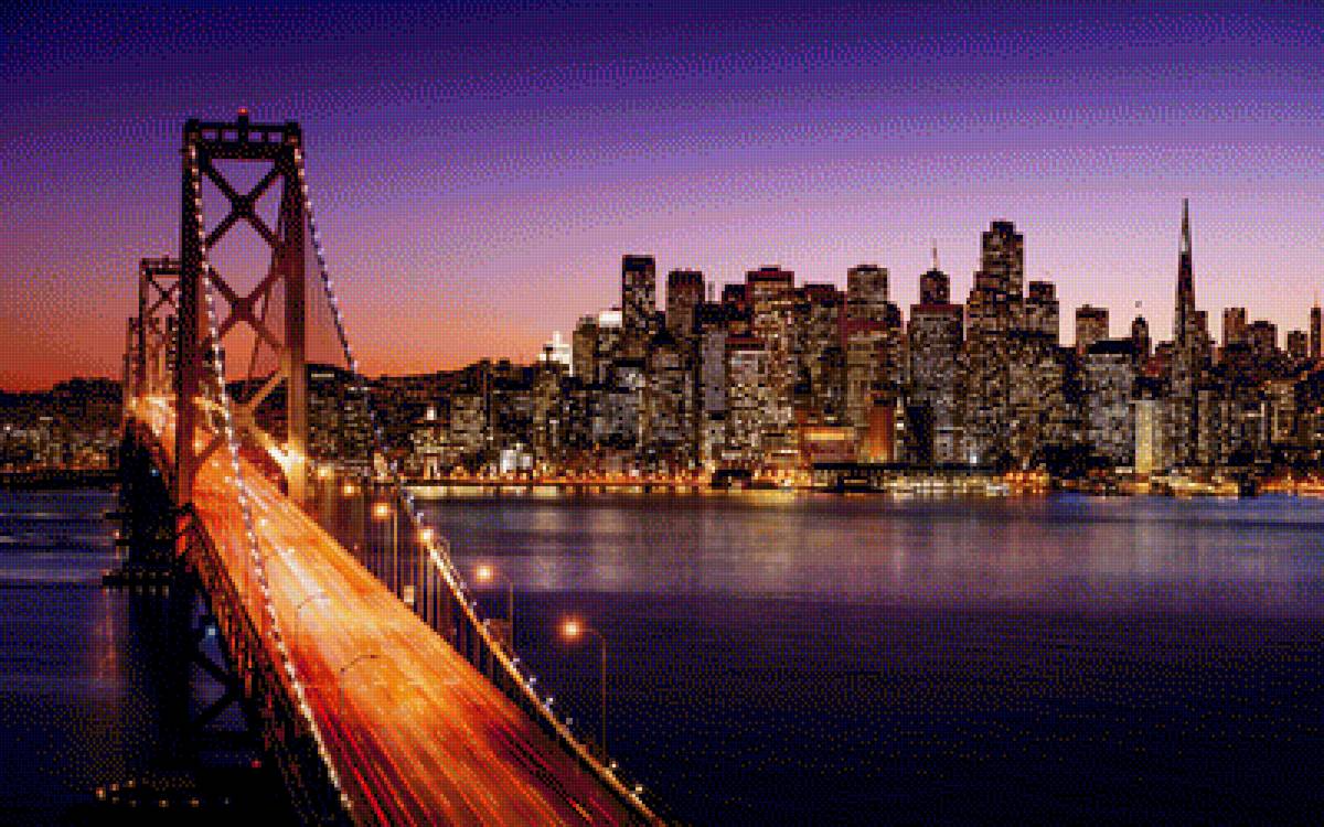 Сан-Франциско - город, закат, мост, огни - предпросмотр