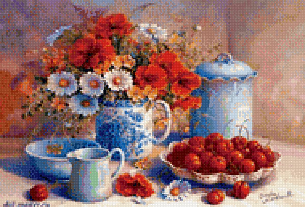 натюрморт - ваза, ягоды, цветы, натюрморт - предпросмотр