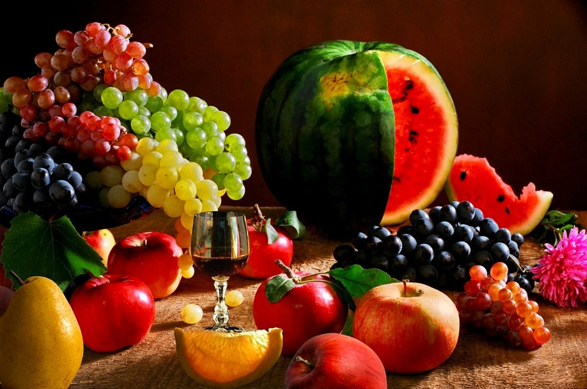 Натюрморт - фрукты, арбуз, натюрморт, виноград - оригинал