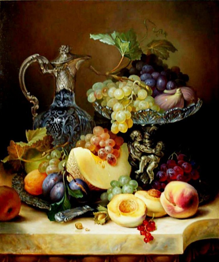 Натюрморт - персики, дыня, сливы, виноград - оригинал