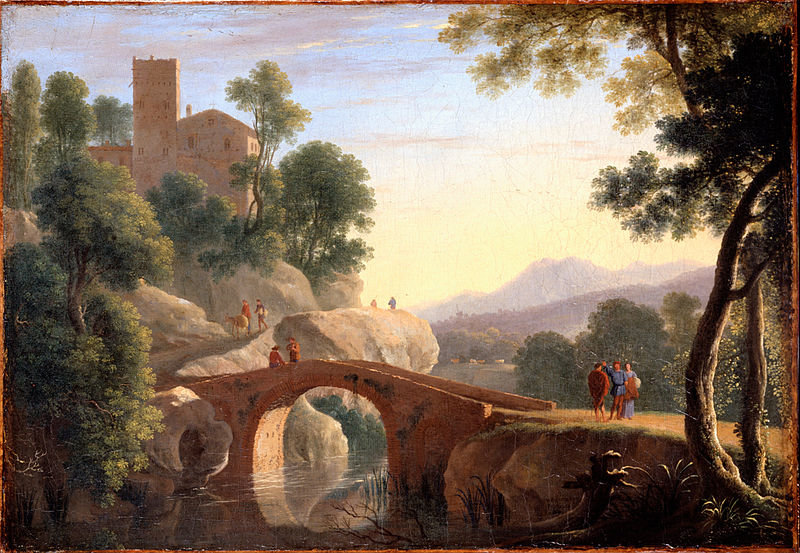 Средние века - крепость, люди, мост, лес - оригинал