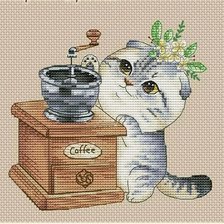 Схема вышивки «котик с кофемолкой»