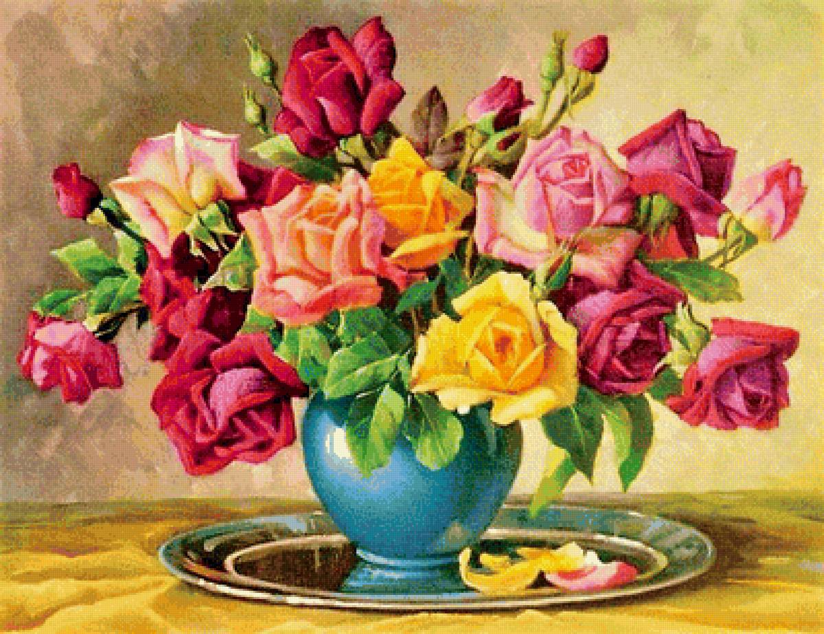 букет роз - картина, букет, цветы, живопись, розы - предпросмотр