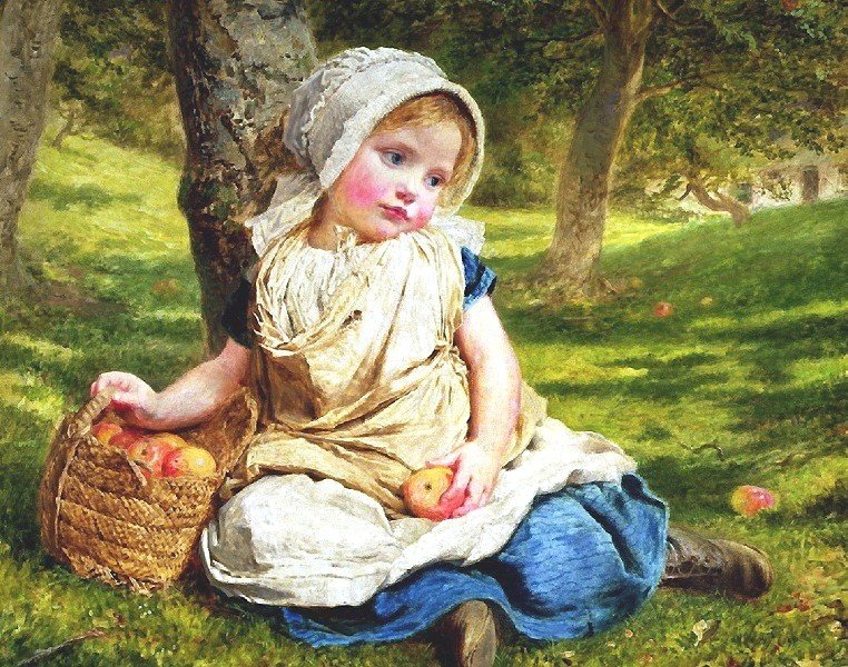 девочка с яблоками - картина - оригинал