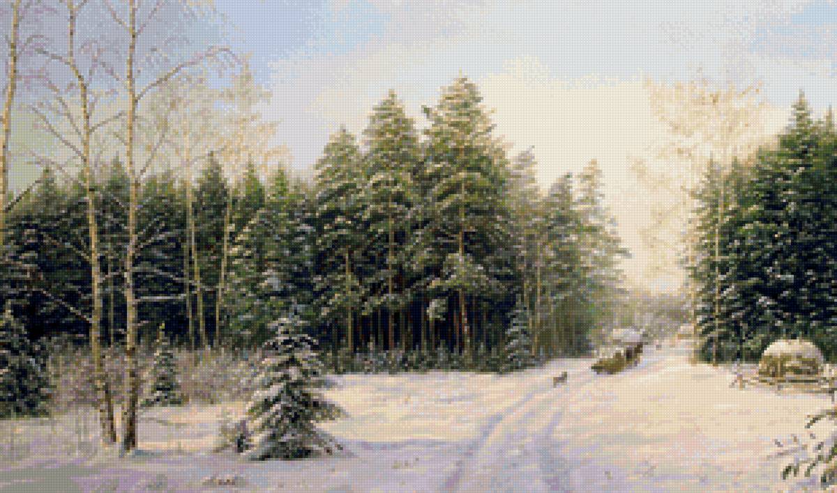 Зимний день Домой - лес, сани, пейзаж зима, природа - предпросмотр