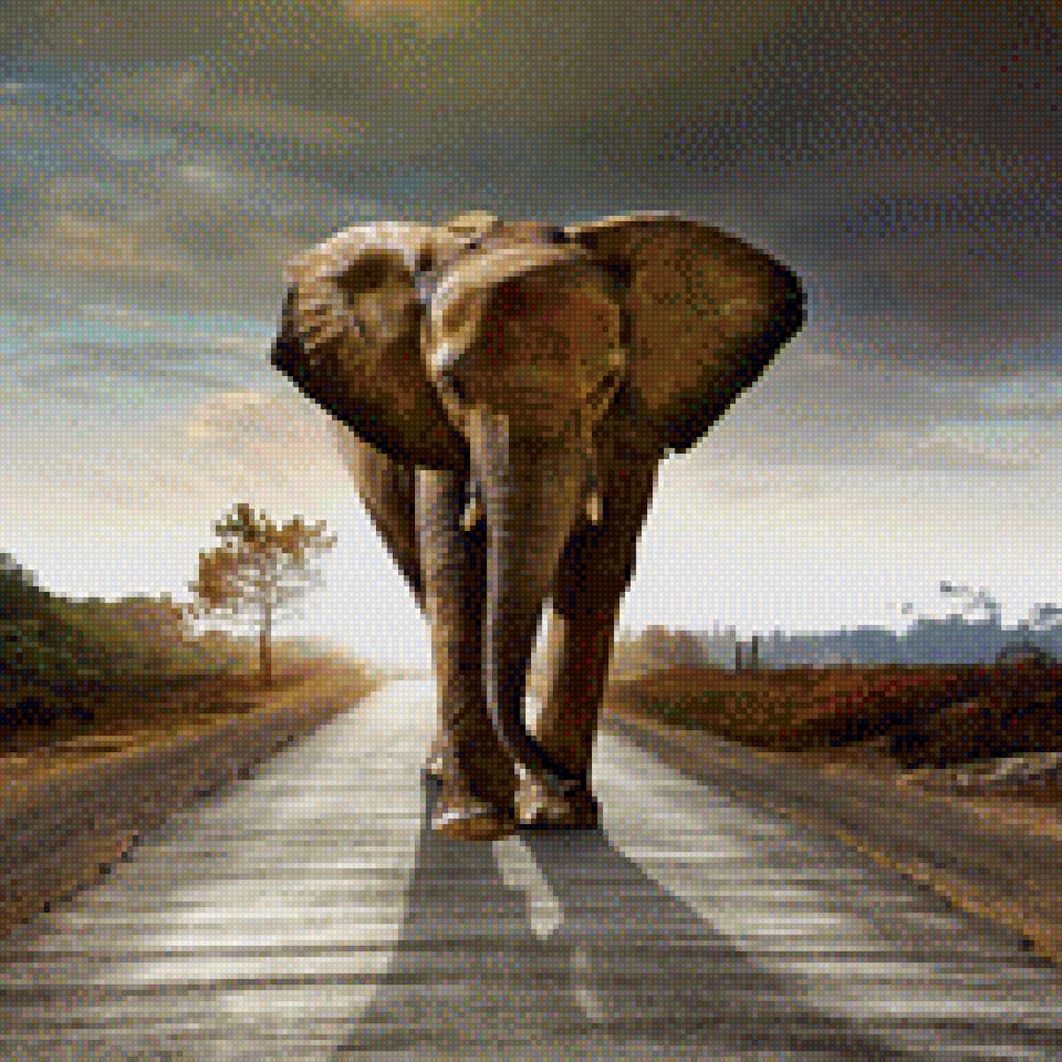 Слон - фотошоп, дорога, один слон - предпросмотр
