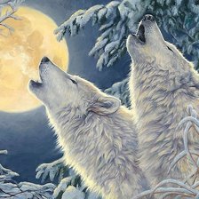 Схема вышивки «волки и луна»
