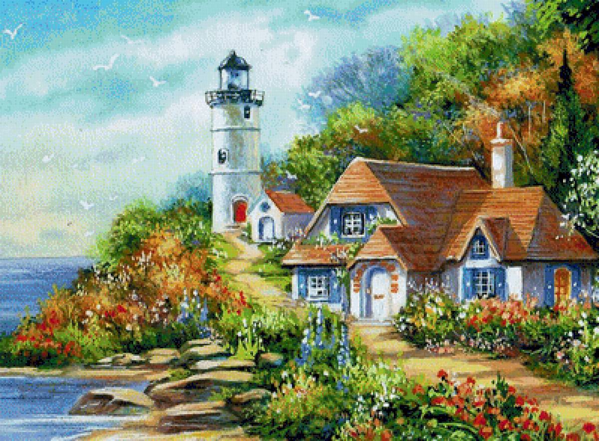 Маяк - маяк, домик, природа, море, пейзаж - предпросмотр