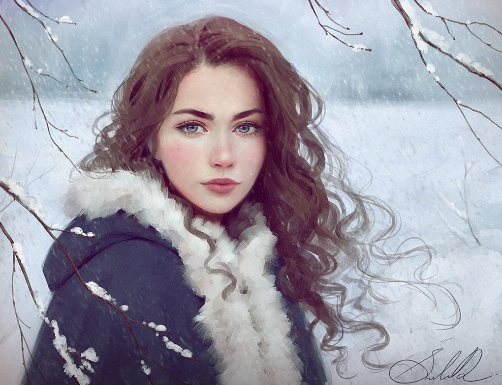 Зима - взгляд, снег, портрет, девушка, зима, art - оригинал