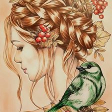 Оригинал схемы вышивки «Девушка с птицей» (№1856206)