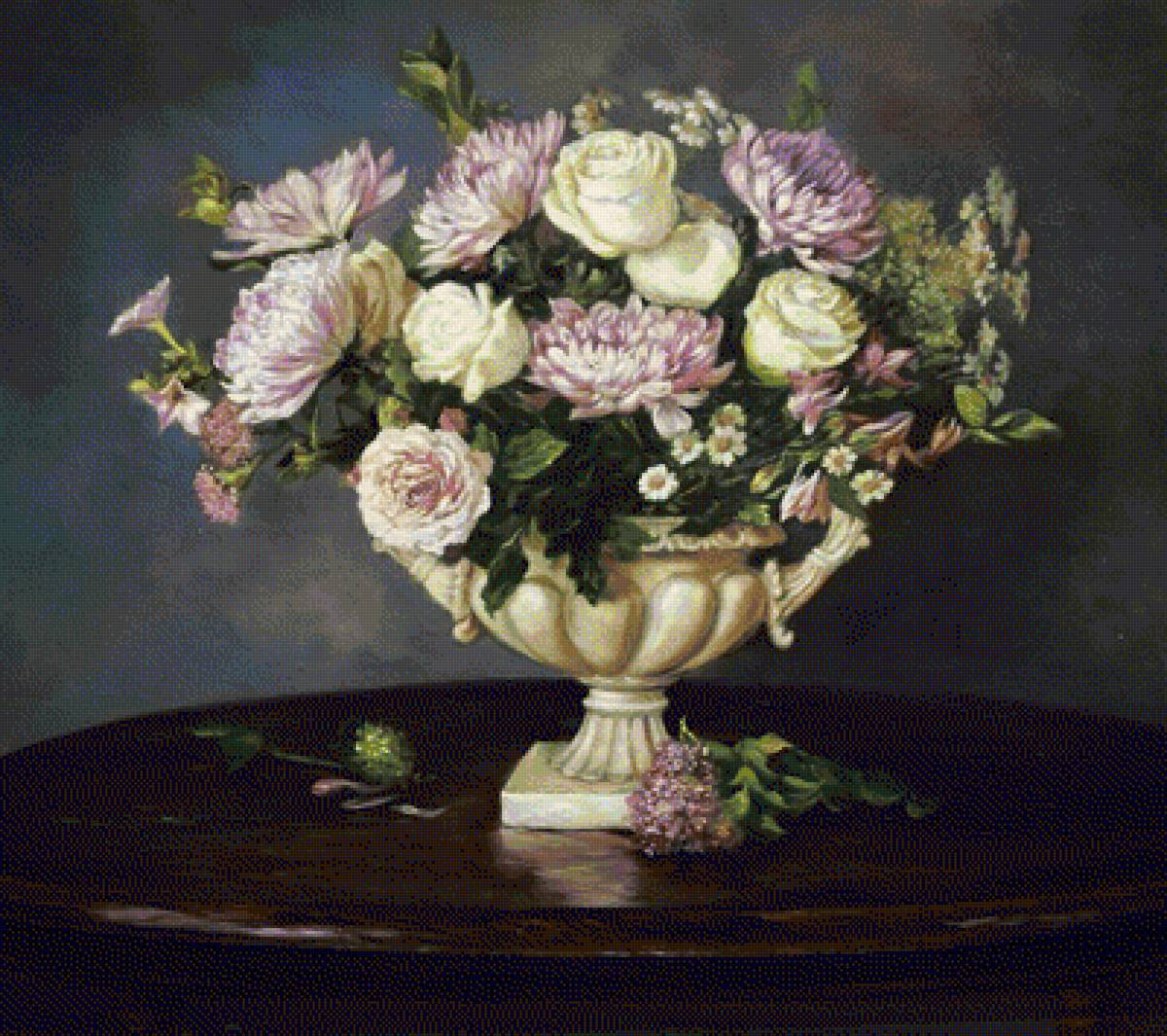 Натюрморт - ваза, цветы, натюрморт, живопись, розы - предпросмотр