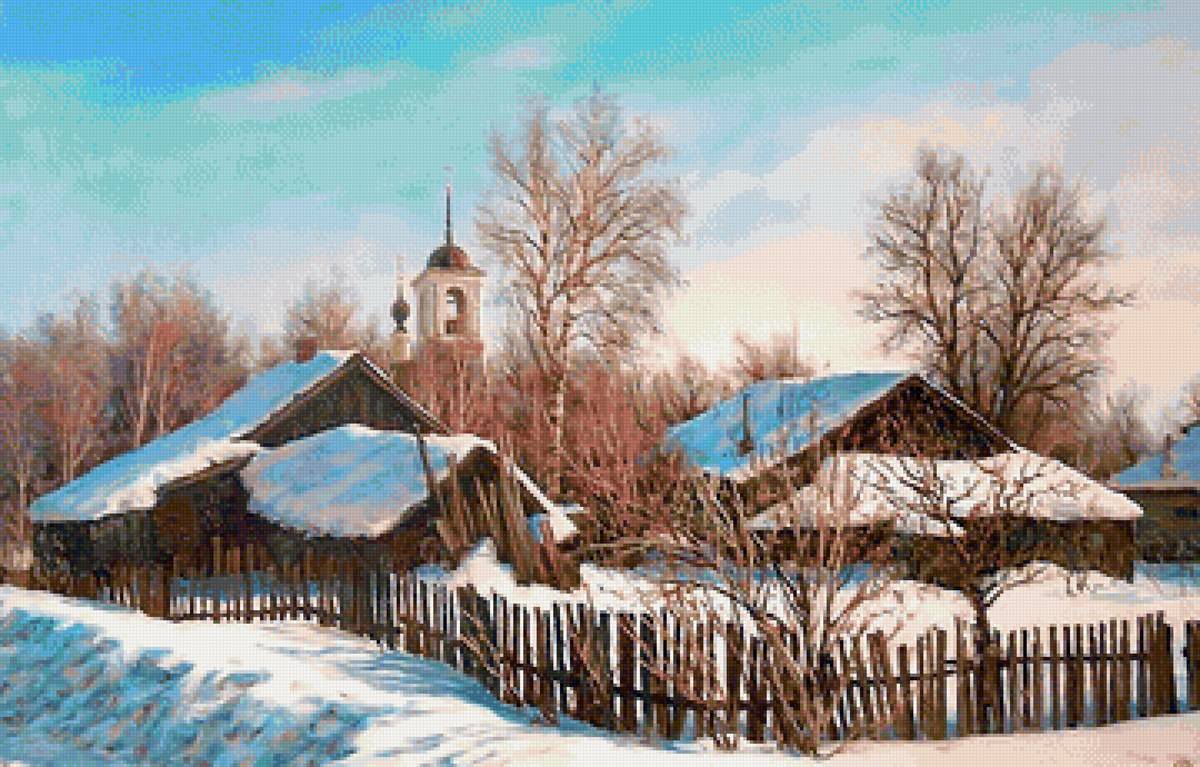 зимний пейзаж - зима, зимний день, деревня - предпросмотр