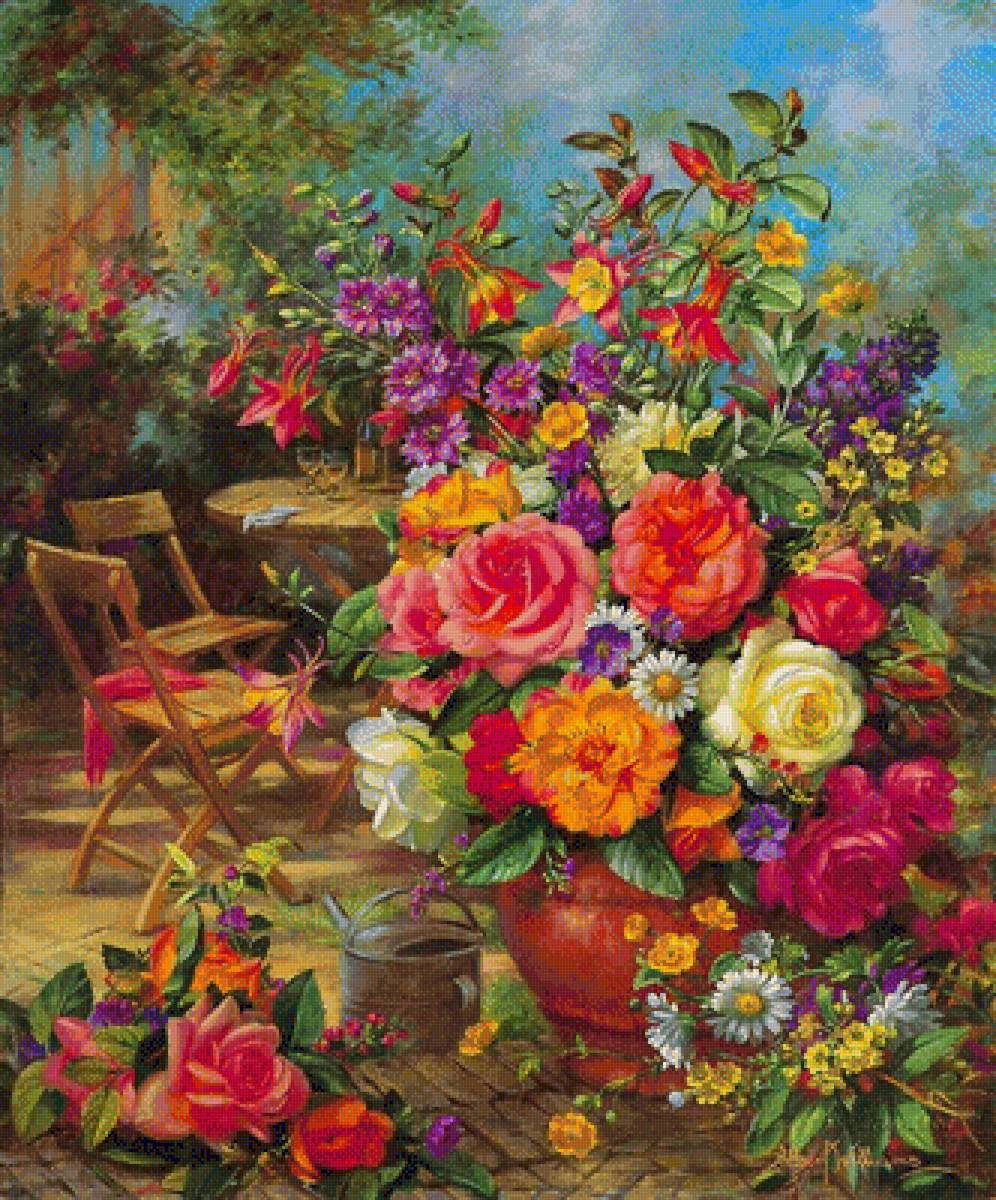 Натюрморт - букет, ваза, розы, живопись, натюрморт, цветы - предпросмотр