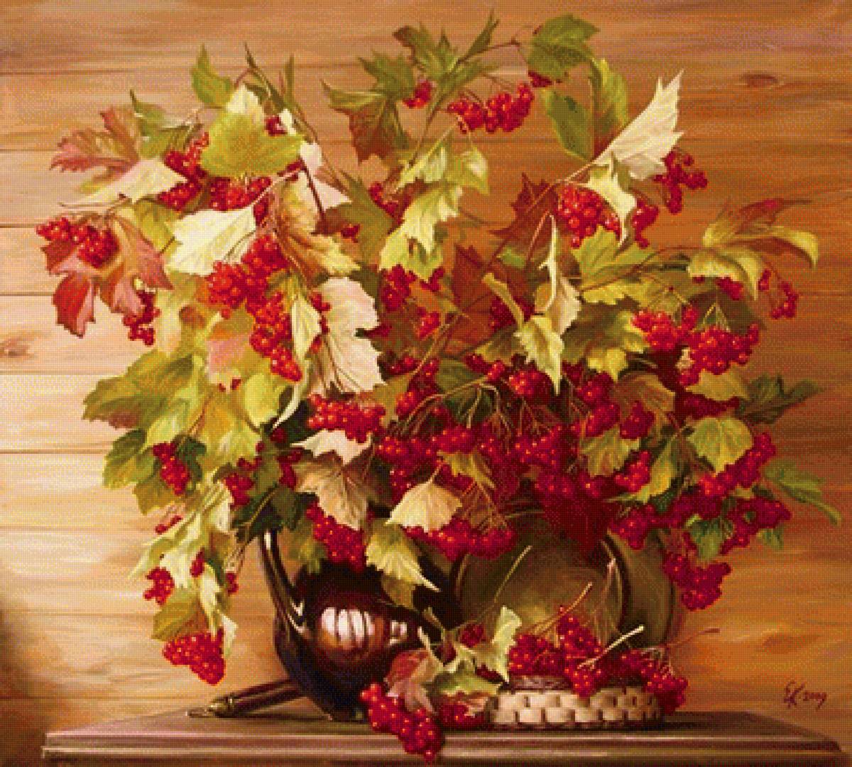 Осенний букет - ваза, букет, стол, плоды - предпросмотр