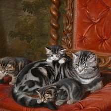Оригинал схемы вышивки «кошка с котятами» (№1858972)