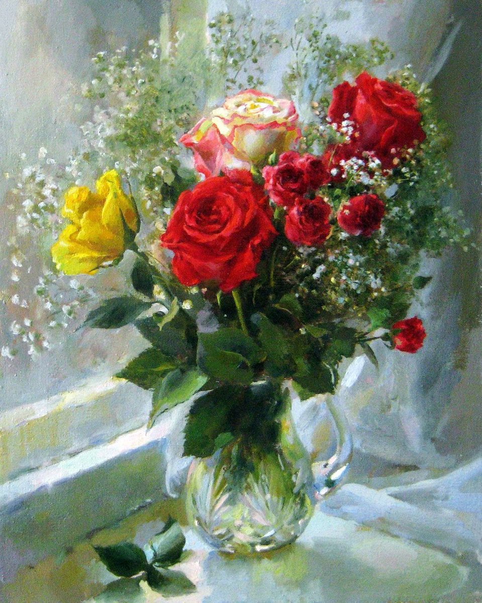 Натюрморт - розы, цветы, букет, натюрморт, живопись - оригинал