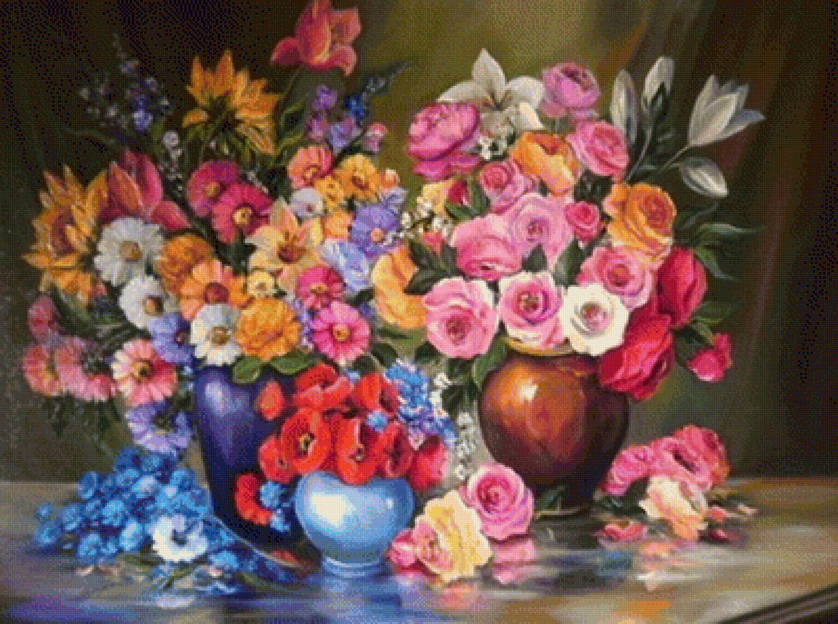 Натюрморт - букет, натюрморт, цветы, живопись, ваза, розы - предпросмотр