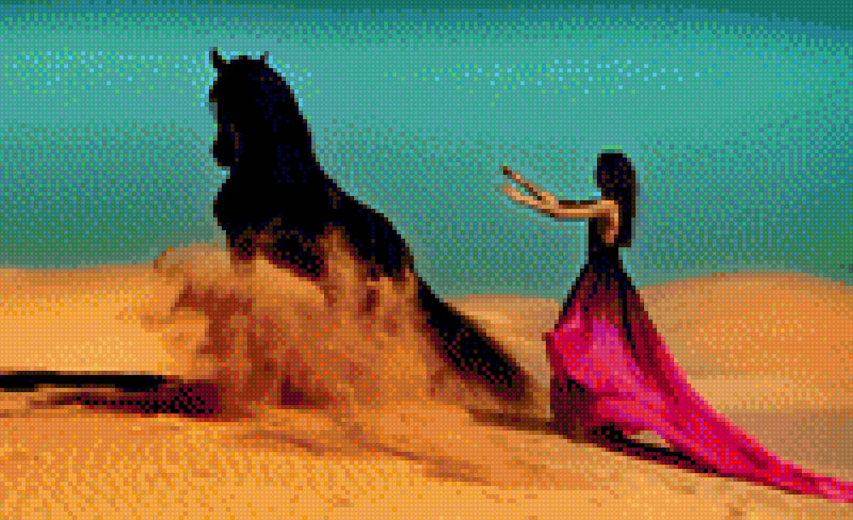 Девушка в пустыне - пустыня, лошадь, девушка - предпросмотр