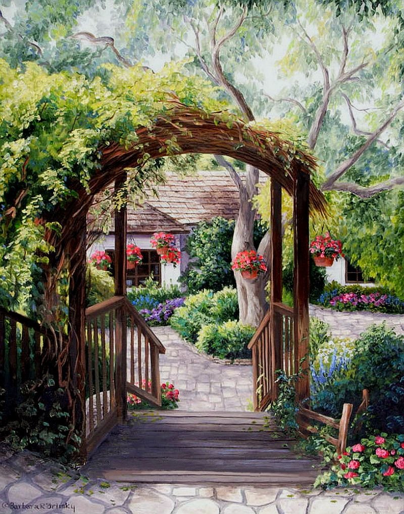 Уютный дворик - дом, цветы, дворик, двор, зелень - оригинал
