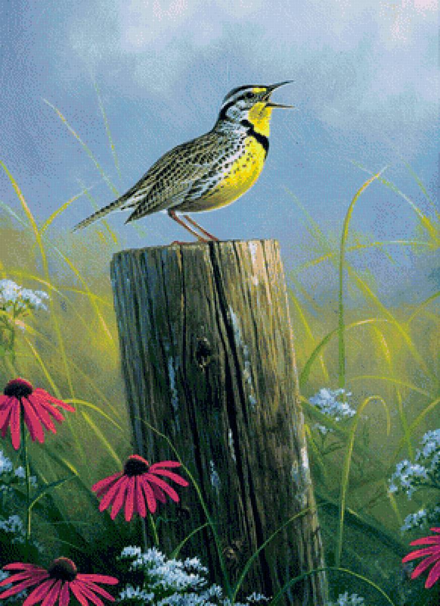 Птичка - живопись, картина, цветы, птица, природа, птичка - предпросмотр