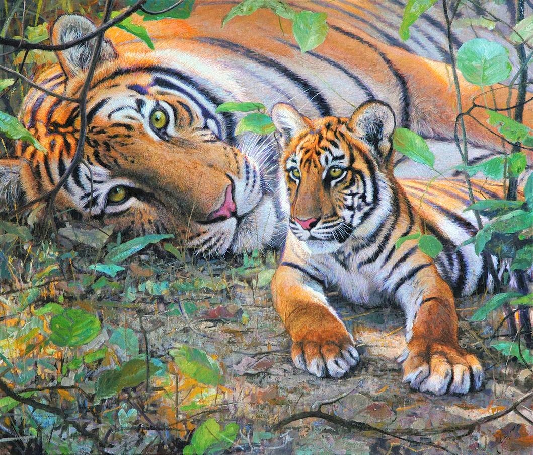 Тигры - живопись, тигренок, тигр, животные, природа, тигры - оригинал