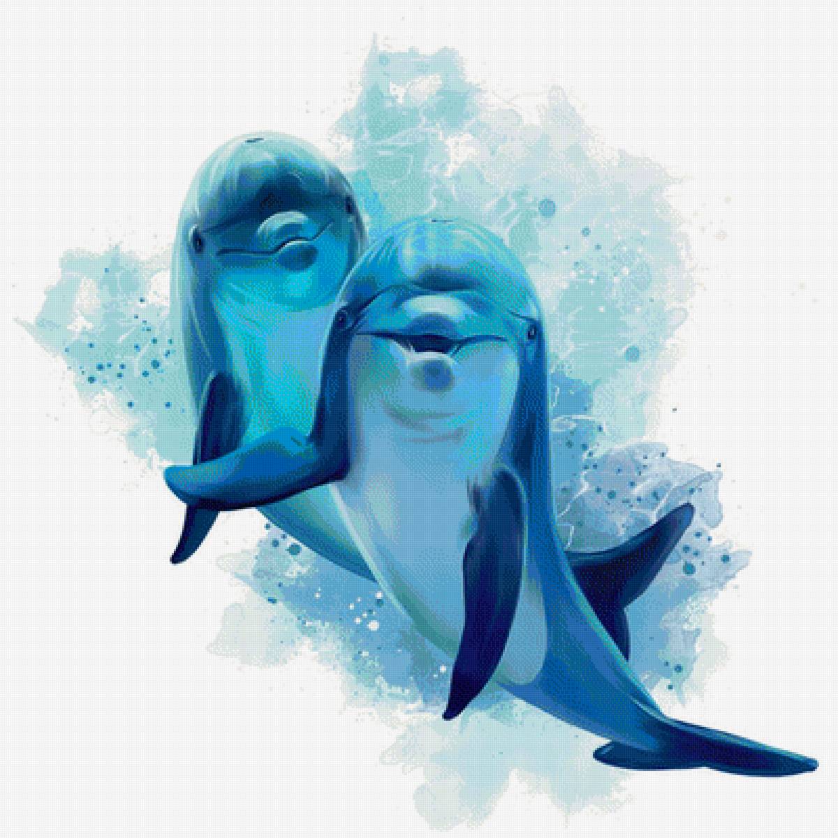Дельфины - рисунок, животные, дельфины - предпросмотр