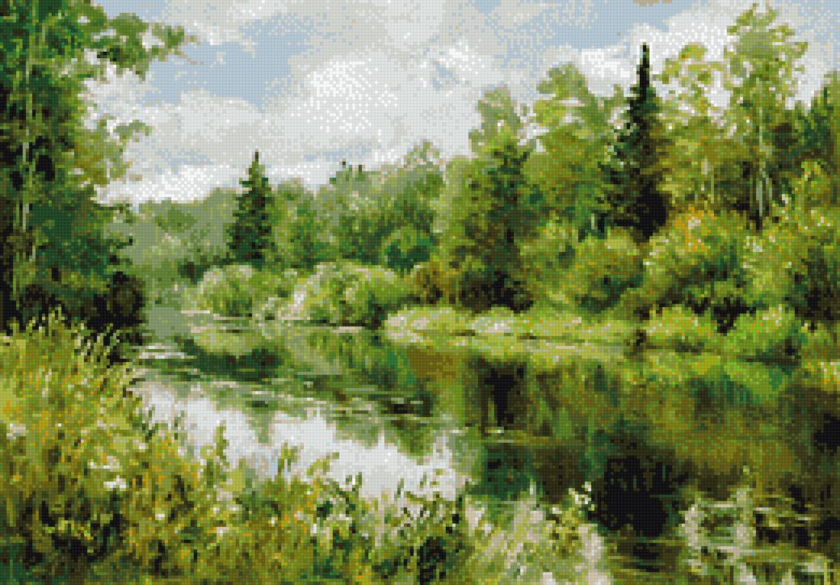 зеленый пейзаж - лето, на реке - предпросмотр